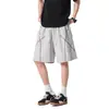 Shorts de Punto Waffle Color Verde Fruta con Cordón en Cintura Elástica, Costuras de Color Contrastante, Moda Urbana para Hombre de Cinco Puntos