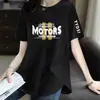 Comércio Eletrônico Transfronteiriço Desembaraço Manga Curta Feminina Soltinha Tamanho Grande Roupas Femininas Meio Comprido Manga Meia-Manga Camiseta Top Cobre a Barriga Parece Magra