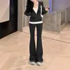 Traje de Raya Gris Único y Súper Bonito para Mujer de Principios de Otoño, Traje de Dos Piezas Súper Bonito de Sudadera con Chaqueta y Pantalones