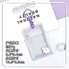 Portatarjetas transparente estilo Ins con dibujos animados para estudiantes, portatarjetas de campus para colgar en el cuello, portatarjetas de comida, portatarjetas de empleado, cubierta protectora