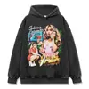Camiseta de Manga Corta Impresa Estilo Hip-Hop Retro Americano Transfronterizo Sabrina Carpenter, Sudadera con Capucha de Manga Larga y Cuello Redondo de Peso Pesado