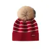 Gorro de cachemira para mujer 100% cachemira pura otoño e invierno nuevo estilo moda femenina casual suave pegajoso protección para las orejas gorro a rayas con pompón