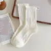 Calcetines de Encaje de Verano para Mujer, Estilo Ballet, Calcetines Blancos Finos Simples con Volantes a Media Pantorrilla, Calcetines Caídos, Calcetines Largos JK