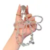 Llavero de Teléfono Corto con Pedrería de Gama Alta, Lazo Doble, Colgante de Botón Único de Moda, Accesorio Hecho a Mano con Cuentas de Cristal