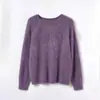 Novedades para Otoño/Invierno 2026: Suéter de cachemira de seda de 18 hilos con borde enrollado, cuello redondo y pelo largo cepillado, con textura lujosa y lana de calidad