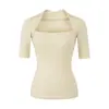Camiseta estilosa e pura, de corte justo, para garotas descoladas, top de manga curta ruched em Tencel elástico para o verão, para mulheres usarem como peça externa