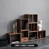 Gabinete de Celosía de Madera Maciza de Combinación Libre Nogal Negro Esquina Redondeada Librero Mesa Lateral Minimalista Moderna Sala de Estar Mesa de Noche Dormitorio