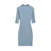 Vestido de Caxemira com Gola Dobrada Estilo Desejo Puro Manga Média Chegada Nova Outono Cintura Marcada Slim-Fit Cor Sólida Comprimento Midi Saia Justa ao Corpo