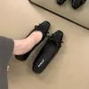 Sapatos Femininos de Bico Quadrado com Salto Interno de Temperamento de Fundo Plano, Estilo Gentil para o Dia a Dia, Slip-on, Boca Rasa Francesa, com Laço