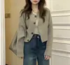 Suéter Curto Tricotado 5 Outono e Inverno Estilo Coreano Solto Emagrecedor Look Suéter High-End Cardigan Agasalho Camisa Morcego