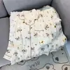 Pijama de Outono Feminino Novo Estilo Quente Cardigã de Algodão Nuvem Gola Lapela Manga Longa Calça Longa Conjunto Casual para Casa Venda por Atacado Transfronteiriça