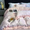 Conjunto de Verão Quatro Peças Seda Nu Dormir Leve Luxo Toque de Alta Qualidade Fronha de Edredom Seda Gelada Lençol de Cama de Seda Genuína Lavável Lençol de Elástico