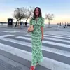 Ropa Europea y Americana Transfronteriza para Mujer, Venta Caliente en Aliexpress, Vestido Largo Ajustado sin Espalda con Cordones, Estampado Hueco de Encaje
