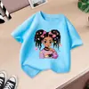 Comércio Exterior Transfronteiriço Camiseta Casual Manga Curta Gola Redonda para Meninas Estampa de Desenho Roupas Infantis Verão Novo Top Infantil Meninas