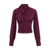 Camiseta de Manga Larga con Pliegues de Cinta Estilo Coreano Otoño e Invierno Estilo Francés Ajustada a la Cintura Top Corto Camiseta Básica Pura Deseo