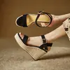 Sandalias de cuña tejidas con paja y cuero completo de Chengdu, Sichuan, Sandalias romanas de microfibra, Pedidos europeos y americanos, Punta redonda, Otros estilos no limitados