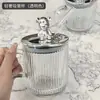 Taza de Agua de Lujo Ligero Verano para Mujer con Sentido de Alta Gama Taza de Vidrio Taza de Café para el Hogar Taza con Tubo de Succión con Tapa Taza de Pareja para Niños