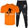 Nuevo Traje Casual de Dos Piezas para Hombre, Camiseta de Manga Corta de Color Sólido con Estampado, Pantalones, Ropa Deportiva Casual de Verano