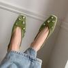 Estilo europeo y americano temperamento strass cabeza cuadrada terciopelo zapatos de leche nuevo boca baja tacón bajo versátil popular moda zapatos zapatos de mujer