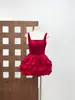 Vestido Suspensório Curto Acolchoado de Veludo com Costura de Cor Contrastante Europeu e Americano Francês de Nicho Vietnamita