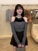 Senso de Design Nicho Gola Bardot Manga Longa Suéter de Tricô Outono Sexy Ombro à Mostra Slim-Fit Listrado Top Ins Mulheres