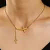 Collar de Acero Inoxidable con Cruz de Zirconia para Mujer, Gargantilla de Venta Caliente Transfronteriza, Cadena para Clavícula, Accesorio Versátil para el Uso Diario