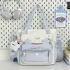 Bolsa ita transparente fofa estilo japonês com desenho de gato, bolsa de estudo grande e colorida em blocos de estrelas, bolsa de mão para estudante