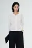 "Rocío Blanco" 80 hilos Yangzi 100% lana cárdigan de punto, chaqueta fina de punto de manga larga con cuello redondo, suéter corto de punto