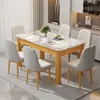 Mesa de jantar em pedra sinterizada italiana com conjunto de mesa e cadeiras de jantar em imitação de madeira maciça, mesa de jantar retangular moderna minimalista para apartamento pequeno