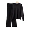 Conjunto de Punto Transfronterizo Set de Suéteres Otoño e Invierno Europeo y Americano Pulóver de Punto con Cuello Polo + Pantalones Largos de Pierna Ancha Conjunto de Dos Piezas