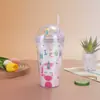 Taza con Popote de Dibujos Animados Pony Polly Unicornio Doble Capa Engrosada Resistente a Caídas de Plástico Taza de Agua de Verano de Alto Valor para Café