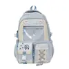 Mochila dulce estilo Ins para estudiante, gran capacidad, bolsa para dolor transparente, bolsa para dolor con insignia bidimensional, mochila de color dopamina