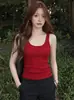Top Camisola de Punto Rojo con Cuello en U Estilo Chica Picante Americana para Mujer Verano Cubre Pecho Lateral Capa Interior Ajustado al Cuerpo Prendas de Abrigo Top sin Mangas