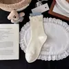 Calcetines Azules y Grises con Bloques de Color Estilo Coreano para Mujer, Calcetines de Media Pantorrilla, Calcetines de Algodón Peinado para Mujer, Calcetines Lindos de Perro de Dibujos Animados Japoneses Estilo Ins Modernos