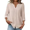 Camisa de Botones de Verano 2026 con Artículos Europeos de Amazon Transfronterizos, Camisa de Manga Tres Cuartos con Cuello en V, Top Casual Holgado de Moda
