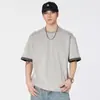 Camiseta Patchwork Pesada Estilo Americano Nova para Homens, Verão Fina Color Block Gola Redonda Casual Manga Curta Atacado