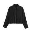 Moda europea y americana transfronteriza para mujer: chaqueta popular de cremallera de corte holgado + pantalones de pierna ancha con cintura elástica