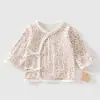 Camisa Meia-Costas Costurada Sem Costura para Recém-Nascido Primavera/Outono Algodão Puro Manga Longa 0-3 Meses Bebê