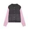 Jaqueta Tricotada Color Block Listrada Versátil Outono Moda Quente Vendida no Aliexpress para Comércio Exterior Transfronteiriço Europeu e Americano Roupas Femininas