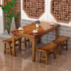 Mesas y Sillas para Tienda de Fideos, Mesas y Sillas para Snack Bar de Hotel, Combinación de Mesa y Silla para Comedor de Comida Rápida, Mesa de Comedor para Restaurante Cantina de Madera Maciza, Mesa Carbonizada para Barbacoa