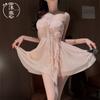 Lencería Sexy con Cintas Florales, Tirantes con Volantes y un Vestido Corto Irregular que Ciñe la Cintura para Mujer en Verano