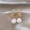 Brincos de Pérola de Nicho High-End Modernos e Simples Brincos de Pérola Cor Champagne