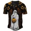 Camiseta de manga corta con estampado digital para hombre, serie Halloween, con tapeta de siete botones y estampado digital, gran venta transfronteriza europea y americana, 2023