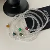 Pulsera de Plata de Ley S925 con Bolas Redondas de Turmalina de Colores y Cristales de Vidrio, Estilo Sencillo y de Alta Gama, Versátil y Apilable