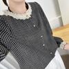 Principios de Otoño Nuevo Camisa de Encaje a Cuadros Estilo Literario Retro para Mujer Talla Grande 100 kg para Mujeres Curvilíneas 8112