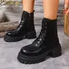 Fabricante Mayorista de Aumento de Altura Botas Martin de Suela Gruesa para Mujer Comercio Exterior Superficie de Cuero 2026 Con Forro de Terciopelo Estilo Británico Otoño/Invierno Botines Talla Grande Algodón