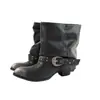 First Encounter Temporada 2026 Outono/Inverno Botas Curtas Ocidentais Femininas Botas com Salto Bloco Design de Salto Grosso Bico Fino Franzido Botas de Equitação Botas para Calça