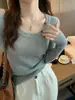 Suéter Gris para Mujer Primavera y Otoño Estilo Nuevo Cuello Redondo Capa Base Ropa Interior Cuello Bajo Ajustado Top de Punto