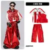 Roupas de Street Dance para Meninos Hip-Hop Outfits Modernos Infantis Marca de Moda Hip-Hop Roupa Infantil Roupa para Apresentação na Passarela de Couro Vermelho Brilhante para Meninos
