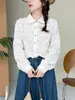 Camisa Jacquard Artística para Mujer con Cuello Solapa, Botones de Colores, Algodón Puro, Nueva Colección Principios de Primavera 2026, Top Bordado Holgado de Manga Larga que Reduce la Edad